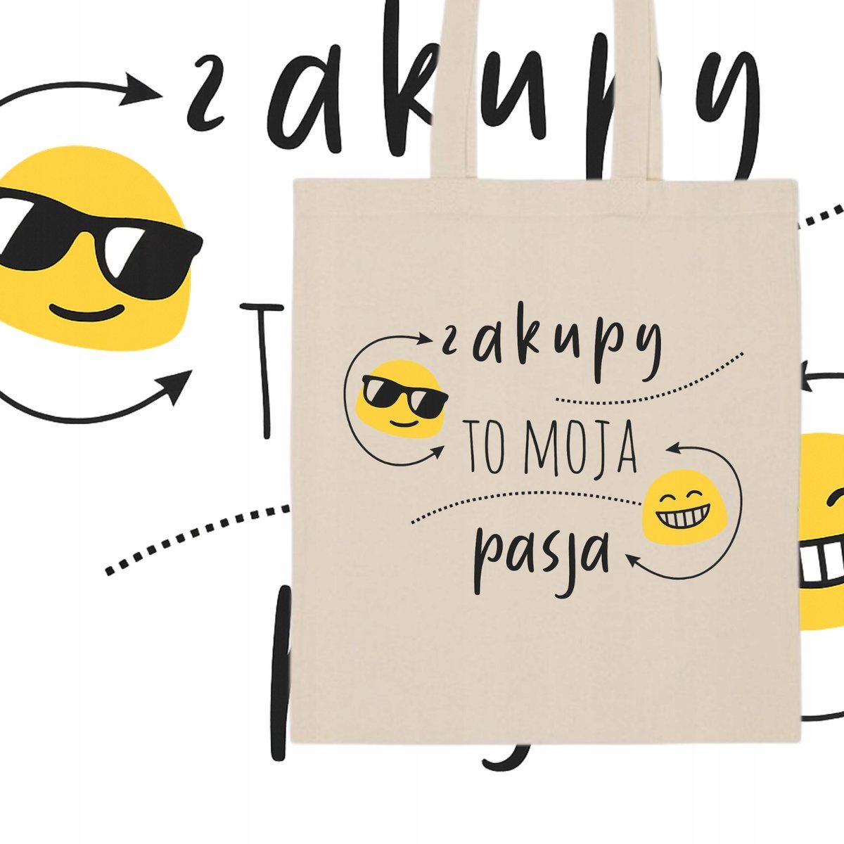 TORBA ECO BAWEŁNIANA NA ZAKUPY NA PLAŻĘ NA RAMIĘ Z NADRUKIEM ZAKUPY PASJA