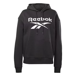 Bluzy damskie - Reebok Damska bluza polarowa z kapturem z dużym logo, czarna, L, Czarny, L - grafika 1