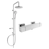 Panele prysznicowe - Mexen Carl zestaw prysznicowy natynkowy z deszczownicą i baterią prysznicową termostatyczną Cube, chrom - miniaturka - grafika 1
