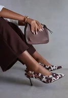 Sandały damskie - Brązowe Sandały Vices w Krowie Łaty na Szpilce Slingback Raleira - miniaturka - grafika 1