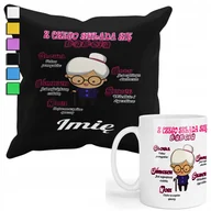 Gadżety dla niej i dla niego - ZESTAW KUBEK + PODUSZKA Z POSZEWKĄ- PREZENT DLA FANA DZIEŃ BABCI + IMIĘ - miniaturka - grafika 1