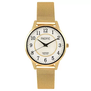 Zegarek Złoty damski zegarek z bransoletką mesh PACIFIC S6026-05 - Zegarki damskie - miniaturka - grafika 1