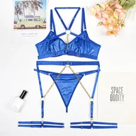 Komplety bielizny - Lateksowy zestaw bielizny z łańcuszkami - Niebieski S - miniaturka - grafika 1