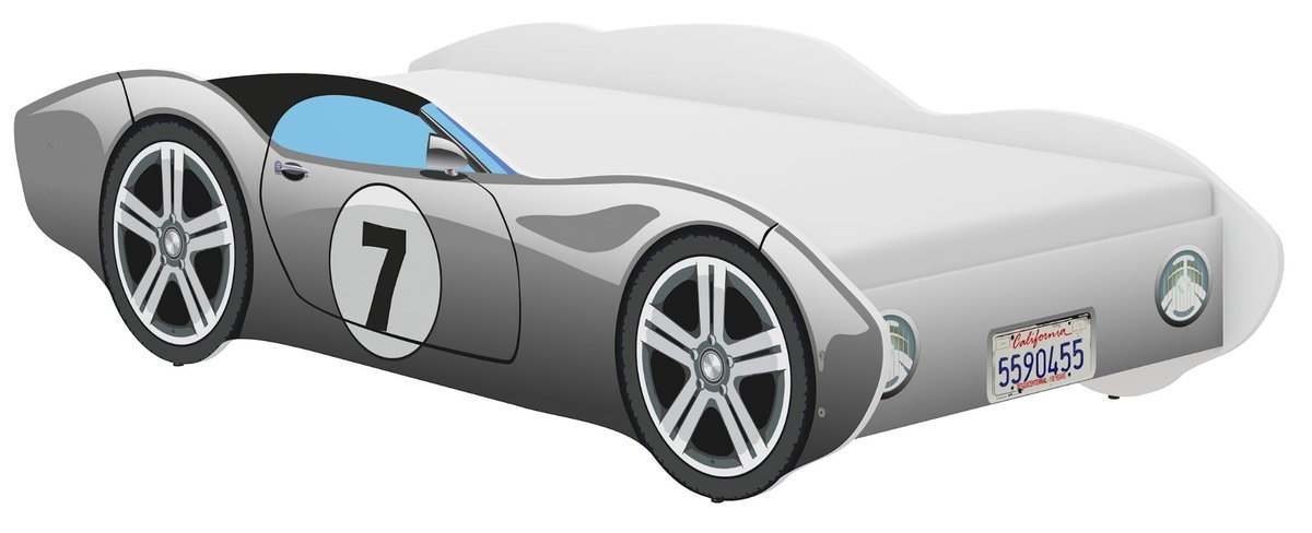 Łóżko dziecięce Autko CORVETTA 140x70 SZARE bez płomieni