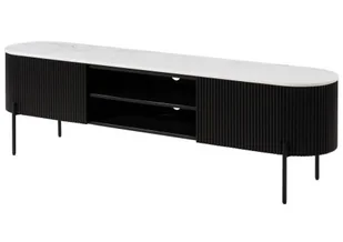 BARCELONA Szafka RTV #111 Mango czarna lakierowana + Marmur biały 180x36x51 cm - Szafki RTV - miniaturka - grafika 1