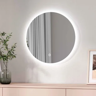 Okrągłe lustro łazienkowe EMKE LED o średnicy 50 cm, lustro łazienkowe z zimnym białym oświetleniem, lustro ścienne z przełącznikiem dotykowym - Lustra - miniaturka - grafika 1