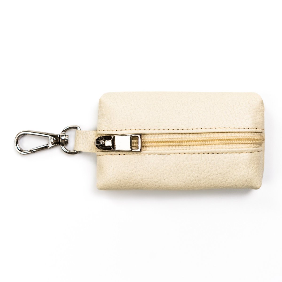 Jasnobeżowe skórzane etui na klucze mały portfelik na suwak kółeczko karabińczyk