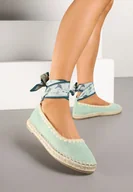 Espadryle damskie - Zielone Espadryle z Plecioną Podeszwą i Wiązaniem Wokół Kostki Cyntavia - miniaturka - grafika 1