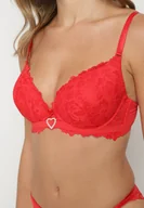 Biustonosze - Czerwony Koronkowy Biustonosz z Sercem z Cyrkonii i Koronką Nelanisea - miniaturka - grafika 1