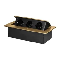 Gniazdka elektryczne - OR-GM-9032(GS)/C Złote gniazdo meblowe wpuszczane w blat 3x2P+Z SCHUKO z płaskim frezowanym rantem ORNO - miniaturka - grafika 1