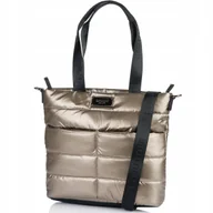 Torebki damskie - TOREBKA Damska MONNARI Duża Torba SHOPPER BAG Pojemna PIKOWANA Złota LOGO - miniaturka - grafika 1