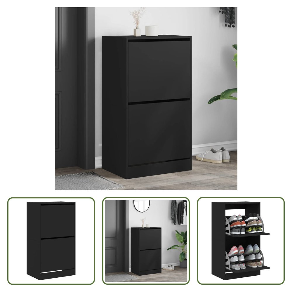 The Living Store Szafka na buty z 2 klapami czarna 60x42x108 cm