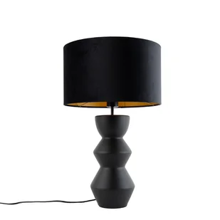QAZQA Designerska lampa stołowa czarna z abażurem z weluru czarnego ze złotem 35 cm - Alisia - Lampy stojące - miniaturka - grafika 1