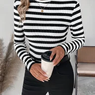 Bluzki damskie - TEMU Elegancka i stylowa damska koszulka w paski z długim rękawem i dopasowanym krojem. - miniaturka - grafika 1
