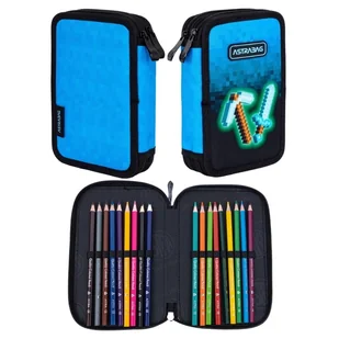 Astra Piórnik Szkolny Podwójny Dwuklapkowy Z Wyposażeniem Etui Z Przyborami Szkolnymi Blue Pixel - Piórniki - miniaturka - grafika 1