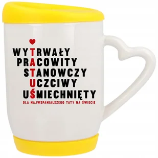 Kubek Ucho z Sercem z Pokrywką Żółta TATA Tatuś Wytrwały Pracowity Wzory - Kubki Kubek Ucho z Sercem z Pokrywką Żółta TATA Tatuś Wytrwały Pracowity Wzory - Kubki - miniaturka - grafika 1
