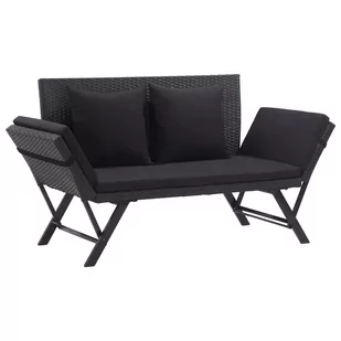 vidaXL Ławka ogrodowa z poduszkami, 176 cm, czarna, polirattan - Ławki ogrodowe - miniaturka - grafika 1