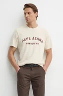 Koszulki męskie - Pepe Jeans t-shirt bawełniany ALDRIDGE męski kolor beżowy z nadrukiem PM509628 - miniaturka - grafika 1