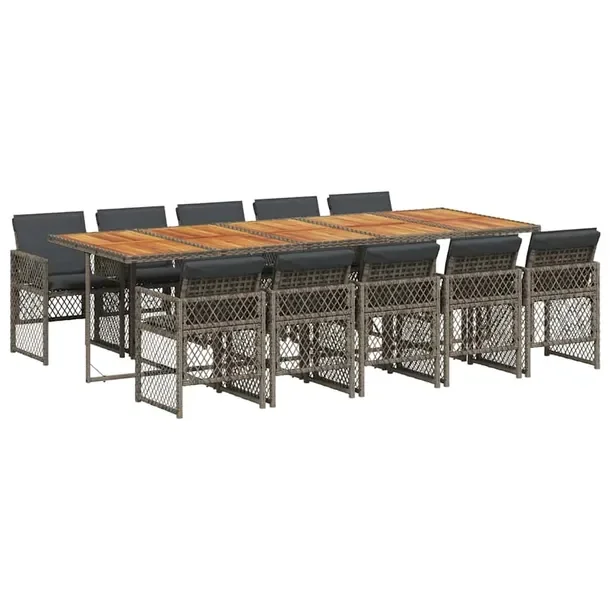 Zestaw mebli ogrodowych szary rattan PE, stół 275x106x73 cm, krzesło 50,
