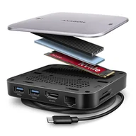 Stacje dokujące i replikatory portów - Axagon HMC-UFO USB-C Hub M.2 SATA/NVMe 1 Gbit/s Ethernet 384 kHz Audio Przewodowa USB 3.2 Gen 2 (3.1 Gen 2) Type-C Czarny - miniaturka - grafika 1