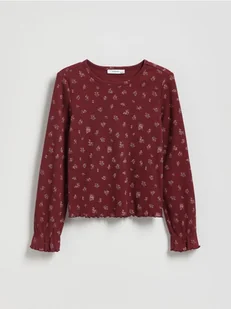 Reserved - Prążkowana koszulka w kwiaty - brązowy - Bluzki dla dziewczynek - miniaturka - grafika 1