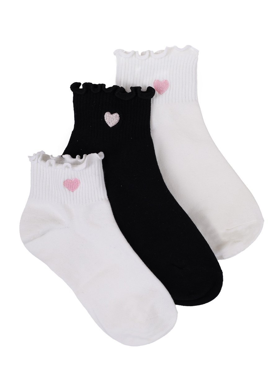 Skarpety krótkie gładkie z haftem serduszka 3PAK 35-38 YOCLUB