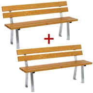Wyposażenie miejsc publicznych - Ławka zewnętrzna WOODY z oparciem 1+1 GRATIS, stal nierdzewna, 1500 mm, limba - miniaturka - grafika 1