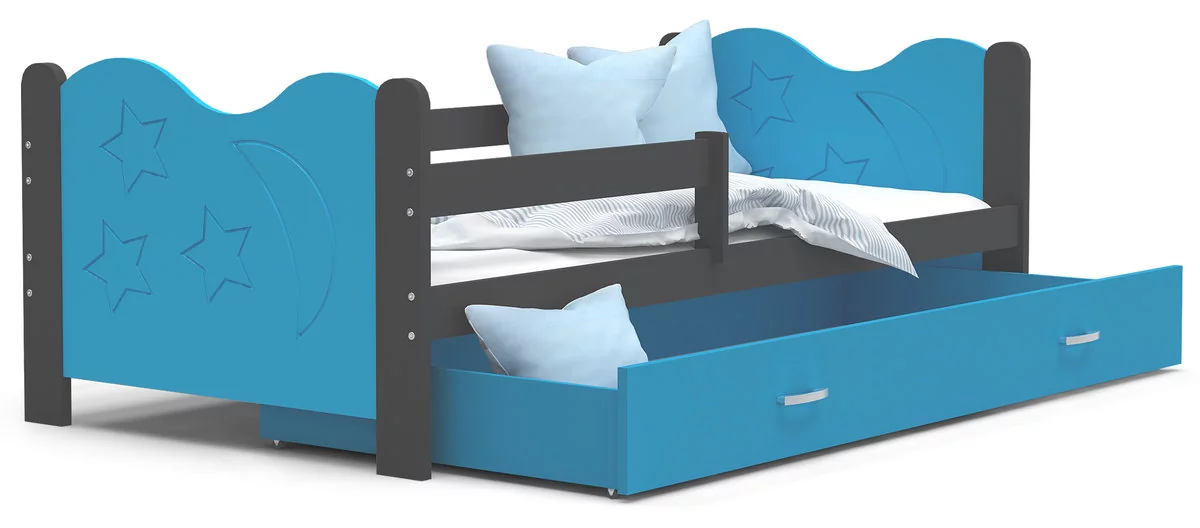 Łóżko parterowe 160x80 szare niebieskie MIKOŁAJ