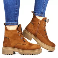 Botki damskie - Damskie Trapery Botki Na Traperowej Podeszwie Sergio Leone Tr769 Camel Brązowe Zamszowe - miniaturka - grafika 1