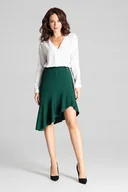 Spódnice - Elegancka SPÓDNICA z asymetryczną falbaną Z GUMKĄ zielona L - miniaturka - grafika 1