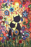 Malowanie po numerach - Mandala 7D - Koty czarne w kwiatach - miniaturka - grafika 1