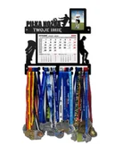 Piłka nożna - Wieszak na medale PIŁKA NOŻNA z kalendarzem i ramką na zdjęcie twoje imię dowolny tekst 386.1 - miniaturka - grafika 1