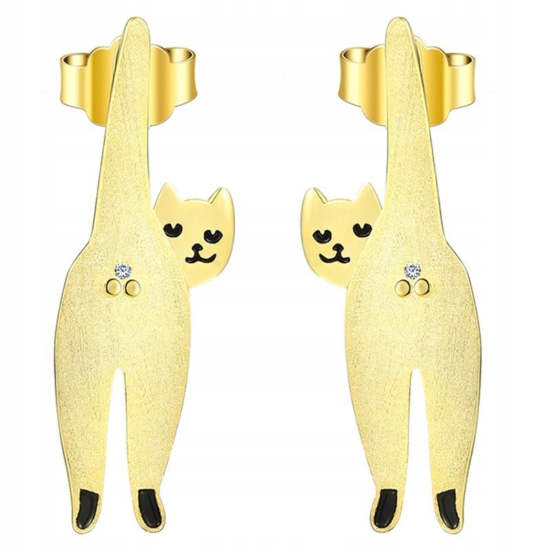 Kolczyki Złote Kolczyki Kotki Pozłacane Srebro 925 Kolczyki Trusky