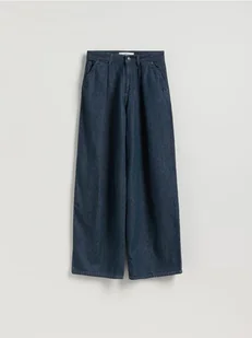 Reserved - Jeansy wide leg z zakładkami - granatowy - Spodnie damskie - miniaturka - grafika 1