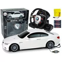 Import leantoys LEANToys Auto Zdalnie Sterowane BMW M3 Białe 2,4 G Pilot Kierownica 1:18 Dźwięk Światła 9723