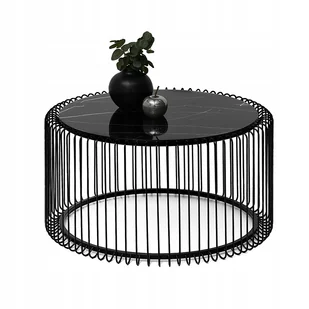 Druciany Stolik Ze Szklanym Blatem O Wyglądzie Czarnego Marmuru Navio XL - Ławy i stoliki kawowe - miniaturka - grafika 1