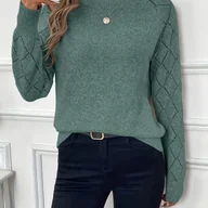 Swetry damskie - TEMU Edycja Angielska - Sweter z Długim Rękawem, Wysokim Kołnierzem, Wzór Rombów, Jednokolorowy - miniaturka - grafika 1