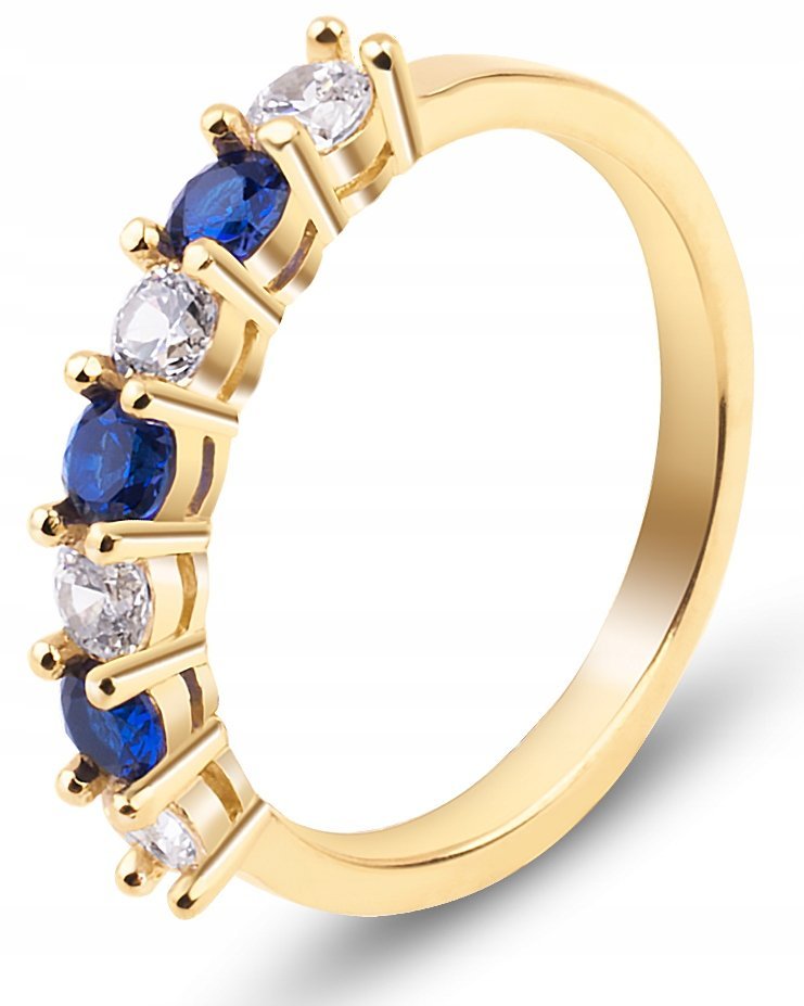 PIĘKNY ZŁOTY PIERŚCIONEK CYRKONIE BLU BIANCO 333