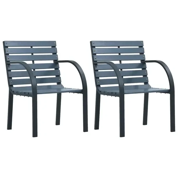 2 krzesła ogrodowe szare z drewnianym siedziskiem 56 x 58 x 76 cm
