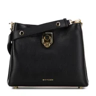 Torebki damskie - Damska torebka na ramię skórzana z klamrą czarno - złota - miniaturka - grafika 1