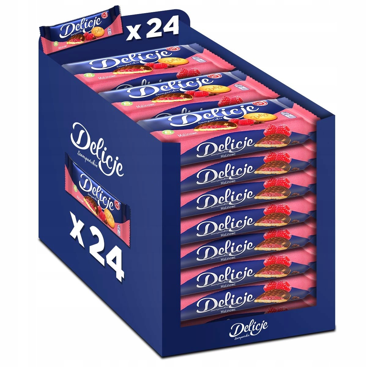 Zestaw ciastek delicje malinowe 24 x 147g biszkopty w czekoladzie do biura
