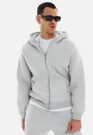 Bluzy damskie - jednokolorowa bluza z kapturem Basic Oversized Zip Premium męska i damska bluza dresowa (Unisex) malowana na szaro M - miniaturka - grafika 1