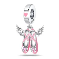Wisiorki - Zawieszka Charms SREBRO 925 Koralik Różowe Baletki ze Skrzydłami - miniaturka - grafika 1