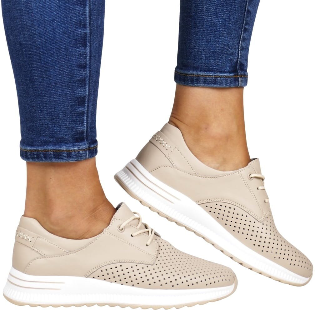 PÓŁBUTY SPORTOWE NA KOTURNIE SKÓRZANE SZNUROWANE FILIPPO 6022 BEŻOWE