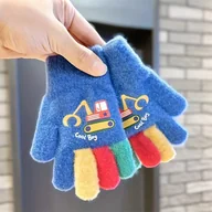 Rękawiczki dla dzieci - TEMU Chłopięce Zimowe Rękawiczki z Podszewką Polarową i Wzorem Koparki & Pojazdu Budowlanego - 5-Palcowe Rękawice na Zimną Pogodę dla Uczniów Szkół - miniaturka - grafika 1