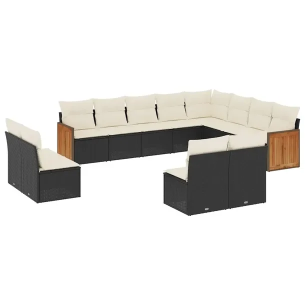 Modułowy zestaw wypoczynkowy z rattanem PE, czarny, wymiary: 62x62x69 cm