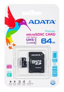 ADATA MicroSDXC Class 10 64GB + adapter  (AUSDX64GUICL10-RA1) - Karty pamięci - miniaturka - grafika 1