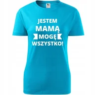Koszulki i topy damskie - Damska Koszulka na Dzień Mamy Jestem mamą mogę wszystko na Prezent dla Mamy turkusowy XS - miniaturka - grafika 1
