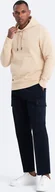 Bluzy męskie - Ombre Męska bawełniana dresowa bluza kangurka z kapturem BASIC beżowa V6 OM-SSBN-0161 M - miniaturka - grafika 1