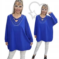 Bluzki damskie - ELEGANCKA TUNIKA ZDOBIONYM DEKOLTEM blink cyrkonie diament 50 52 5XL 3213 - miniaturka - grafika 1